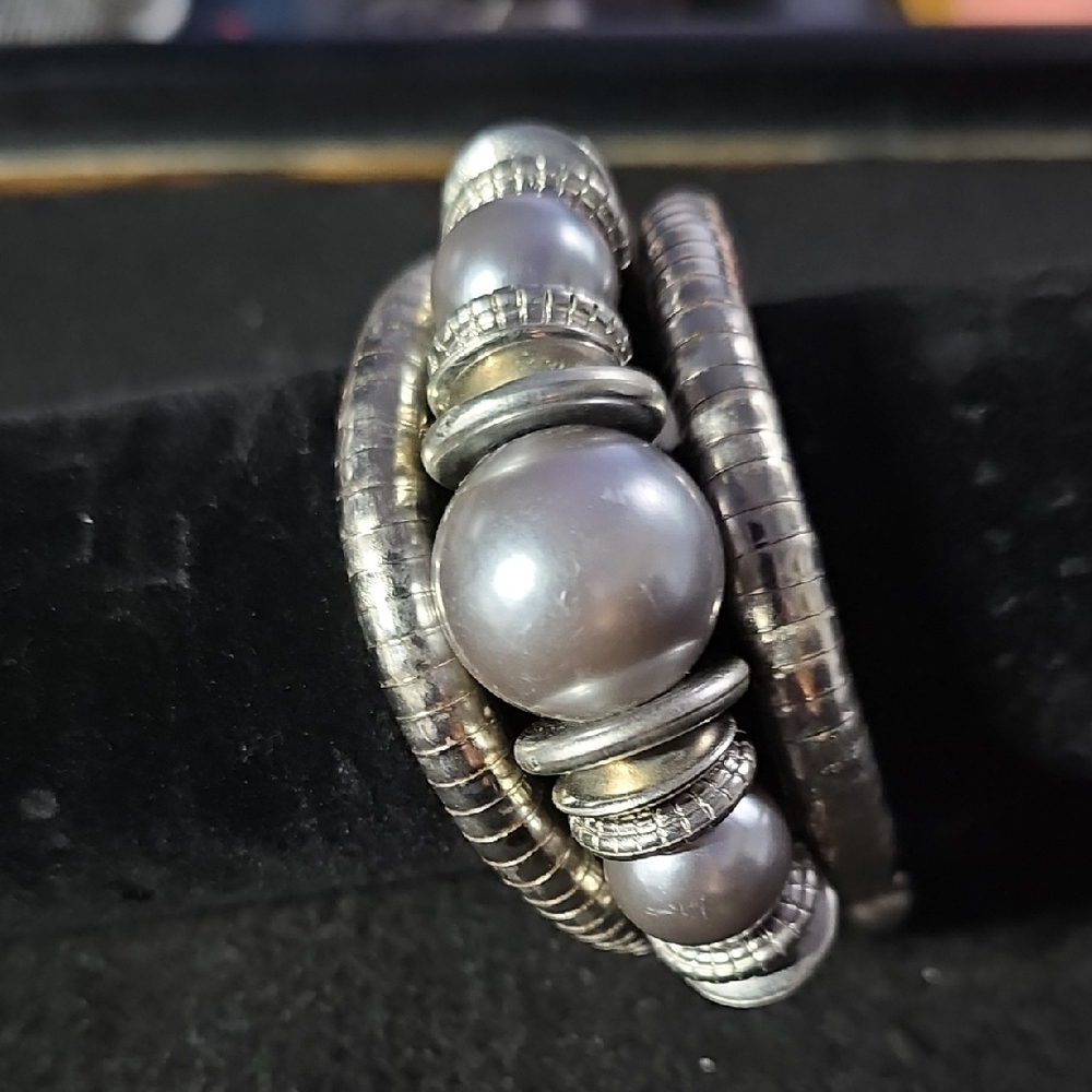 Sassy Jones Silver Bracelet with Gray Pearls